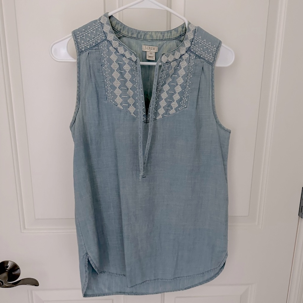 J. Crew Embroidered Denim Tank